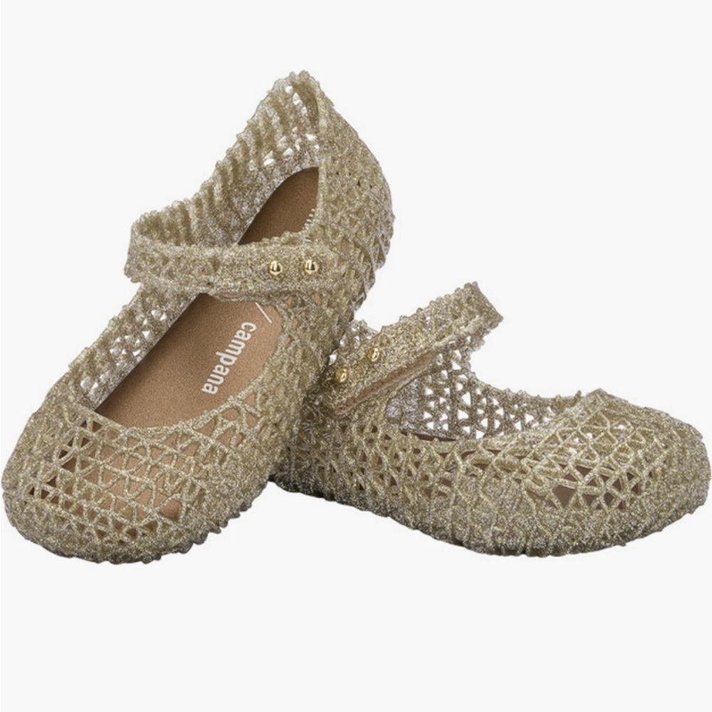 Mini Melissa Gold Dress Shoes with Woven Texture and Lightweight Design